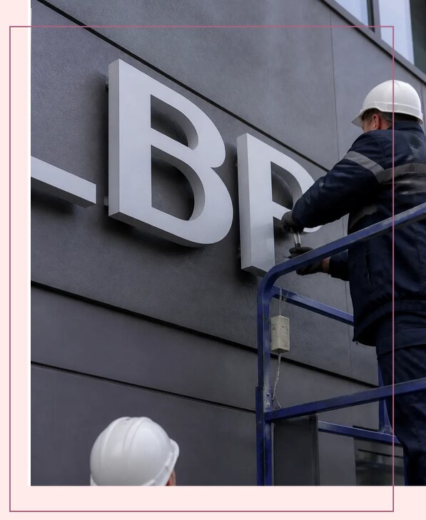 Изготовление и монтаж наружных букв на подложке в Ефремах
